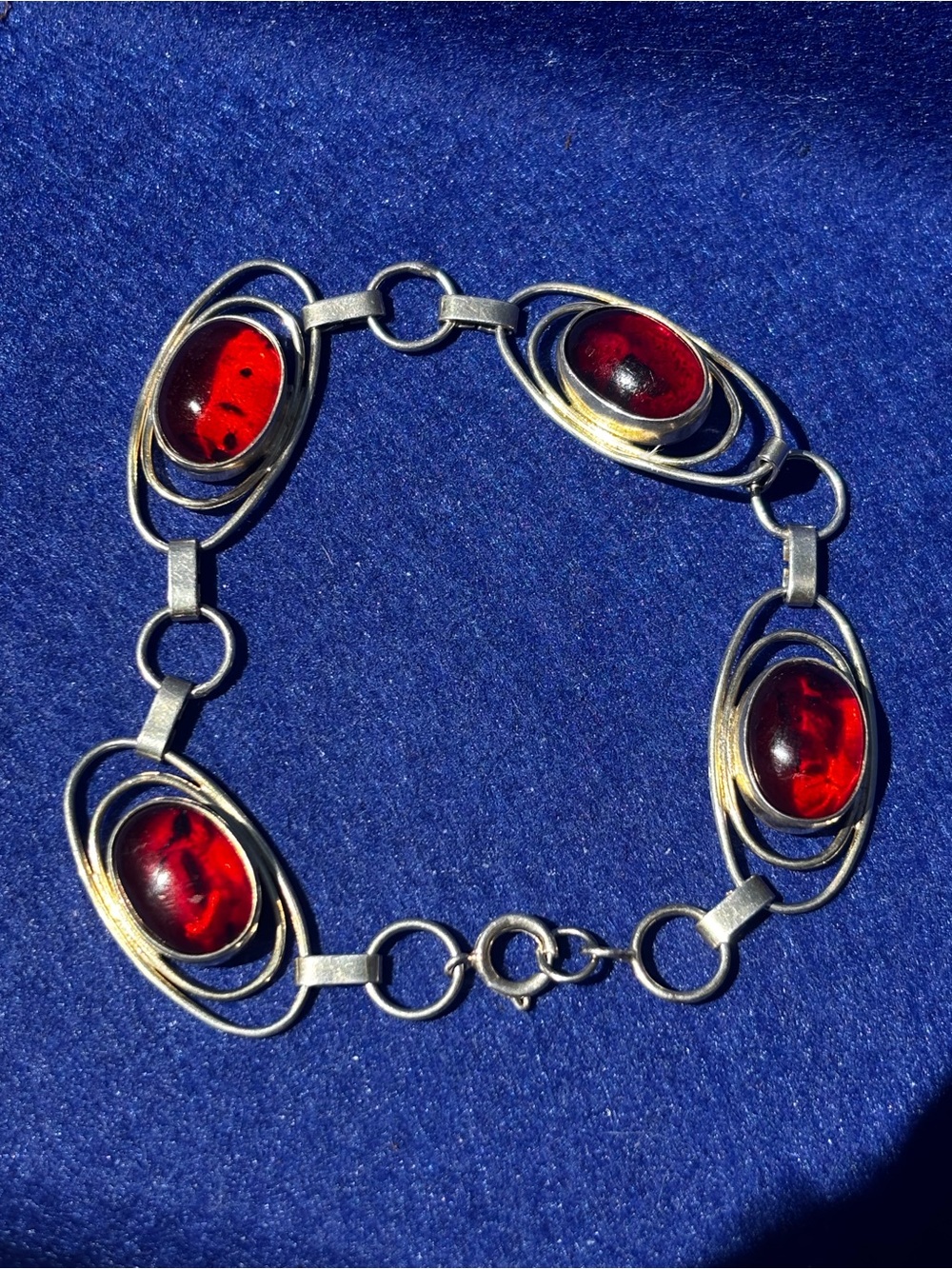 Sterling Silver Bracelet with Amber Cabuchons Fischlandschmuck